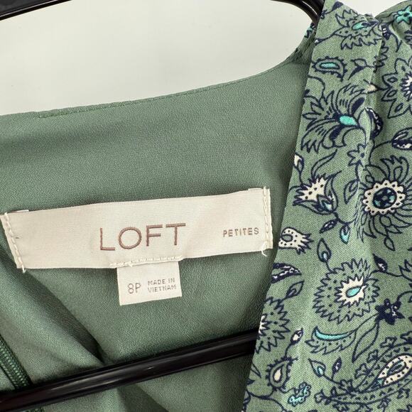 LOFT PETITES ANN TAYLOR Dress Size 8 Petite Green Paisley Print Short Sleeve - Picture 5 of 15